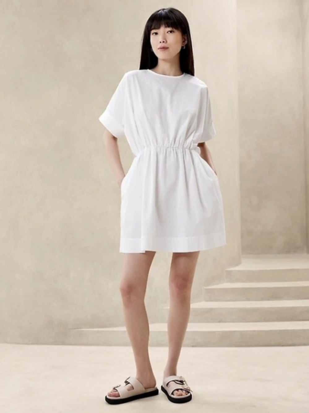 Banana Republic White Cotton Poplin Mini Dress with Pockets - Size M Like New